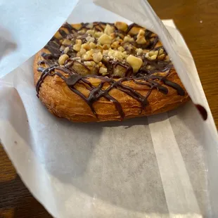 a chocolate covered pastry