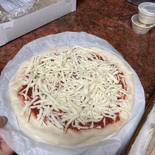 a pizza with cheese on it