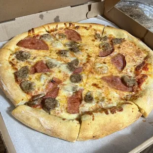 Pepperoni and sausage pizza
