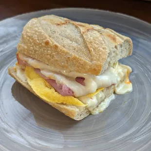 Ham Breakfast Sandwich (8-11), Melted Cheese & Egg On Sourdough