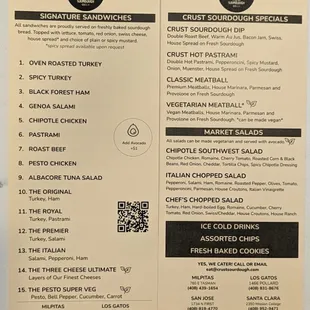 CRUST Sourdough Deli (Santa Clara) menu