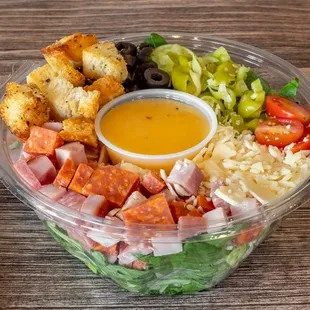 Italian Chopped Salad - Pepperoni, Salami, Ham, Romaine, Bell Pepper, Olive, Tomato, Pepperoncini, Parmesan, Crouton, House Vinaigrette