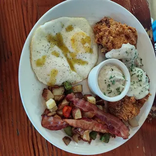 Fried Chicken and Eggs with Sausage Gravy Combo Plate