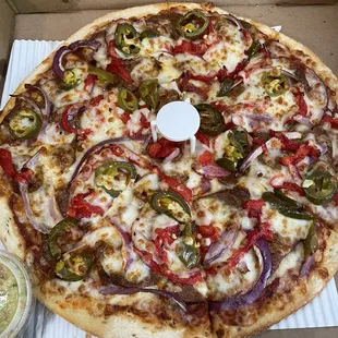 12" Mexican chorizo pizza - love they put the guac on side so it doesn't get gross.