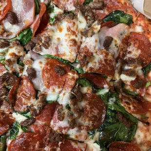 pepperoni, sausage, and spinach