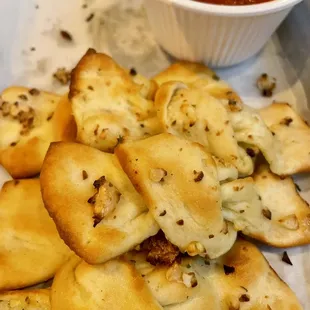 garlic knots. good flavor, but a bit too thin. overpriced for what you get.