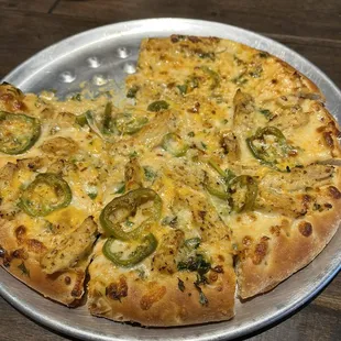 10&quot; The Big Buffalo Chicken Pizza Pie, subbed sliced jalapeño instead of caramelized onions. It was mighty delicious!!!