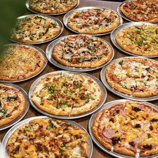 a variety of pizzas