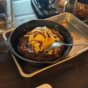 Fresh baked Monster cookie with ice cream!