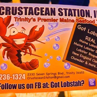 a sign for crustacean station inc