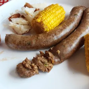 Boudin, corn, and potato