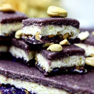 a stack of chocolate and nuts