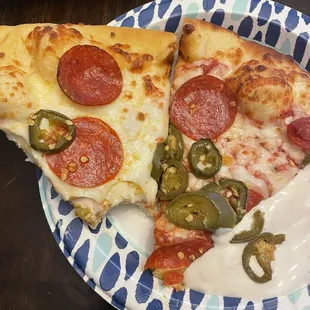 Pepperoni and jalapeño pizza