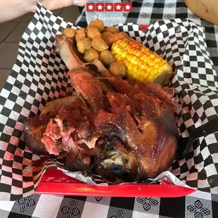 Turkey leg, fried okra &amp; corn