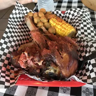 Turkey leg, fried okra and corn