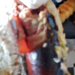 Old molded spoiled meat served to me and my children at Crutchfield BBQ