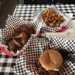 Wings, fried okra, wings yum!