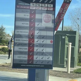 The list to pick what wash you want