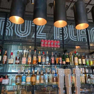 bottles of liquor on shelves