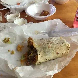 Beef burrito and plantains. Incredible lunch
