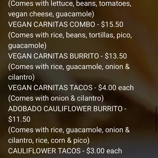 Vegan menu online June 2023