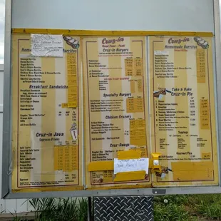 a menu on a sign