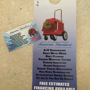 Door hanger and business card