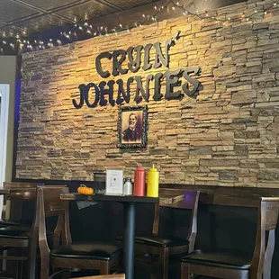  restaurant with a stone wall