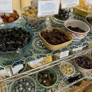 Crystals, either priced individually or marked with dots that don't tell you how they're priced