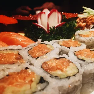 Spicy salmon sushi.