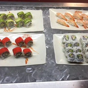 a variety of sushi and rolls