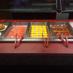 a variety of desserts on display