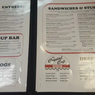 the menu of the restaurant