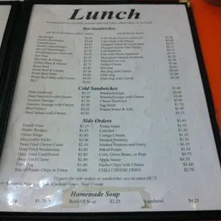 Lunch menu