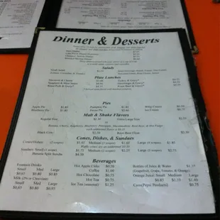 Dinner and deserts. Ice cream and milk shakes. Yum.