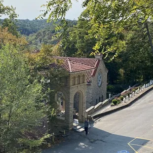 a view of a church from the top of a hill