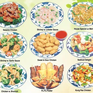a variety of asian food dishes