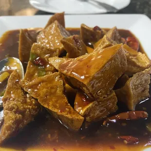 Orange tofu. Way over cooked tofu