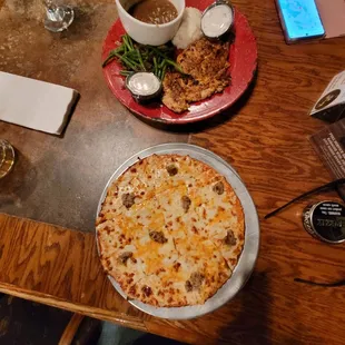 Blackened Chicken &amp; 10 inch sausage pizza.