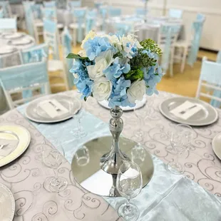 Baby Blue and Silver Quinceañera Decoration at Crystal Reception Hall.