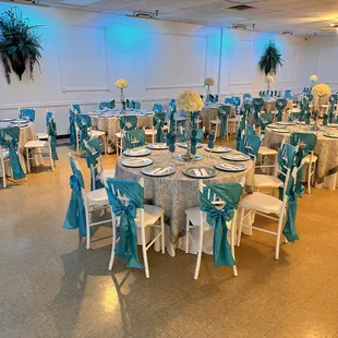 Turquoise blue and silver wedding decoration at Crystal Reception Hall.