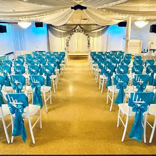 Turquoise blue and silver wedding decoration at Crystal Reception Hall.