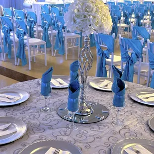 Turquoise blue and silver wedding decoration at Crystal Reception Hall.