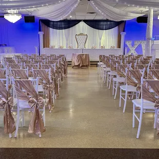 Champagne and Royal Blue Quinceañera Decoration at Crystal Reception Hall.