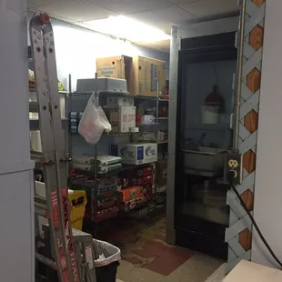 Storage area near restroom