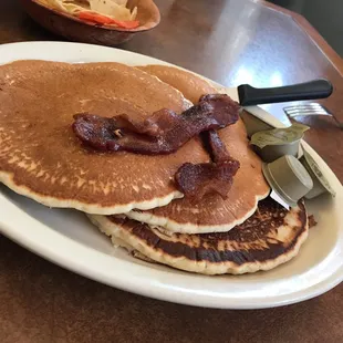 Pancakes and bacon plate