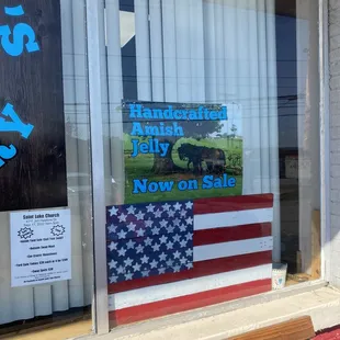 a sign in the window