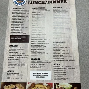 Current lunch dinner menu