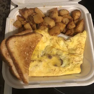Bacon and cheese omelet with Home Fries Breakfast