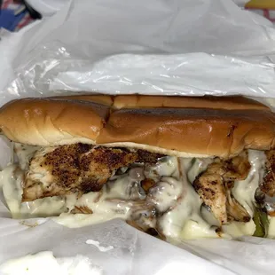 Chicken Philly sandwich and fries